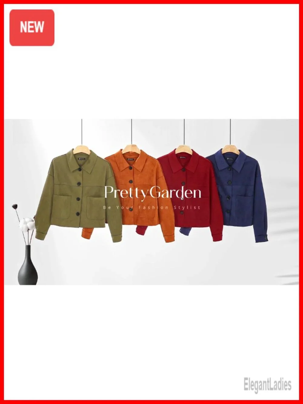 PRETTYGARDEN Women's Faux Suede Lightweight Cropped Jacket Button Down Collared